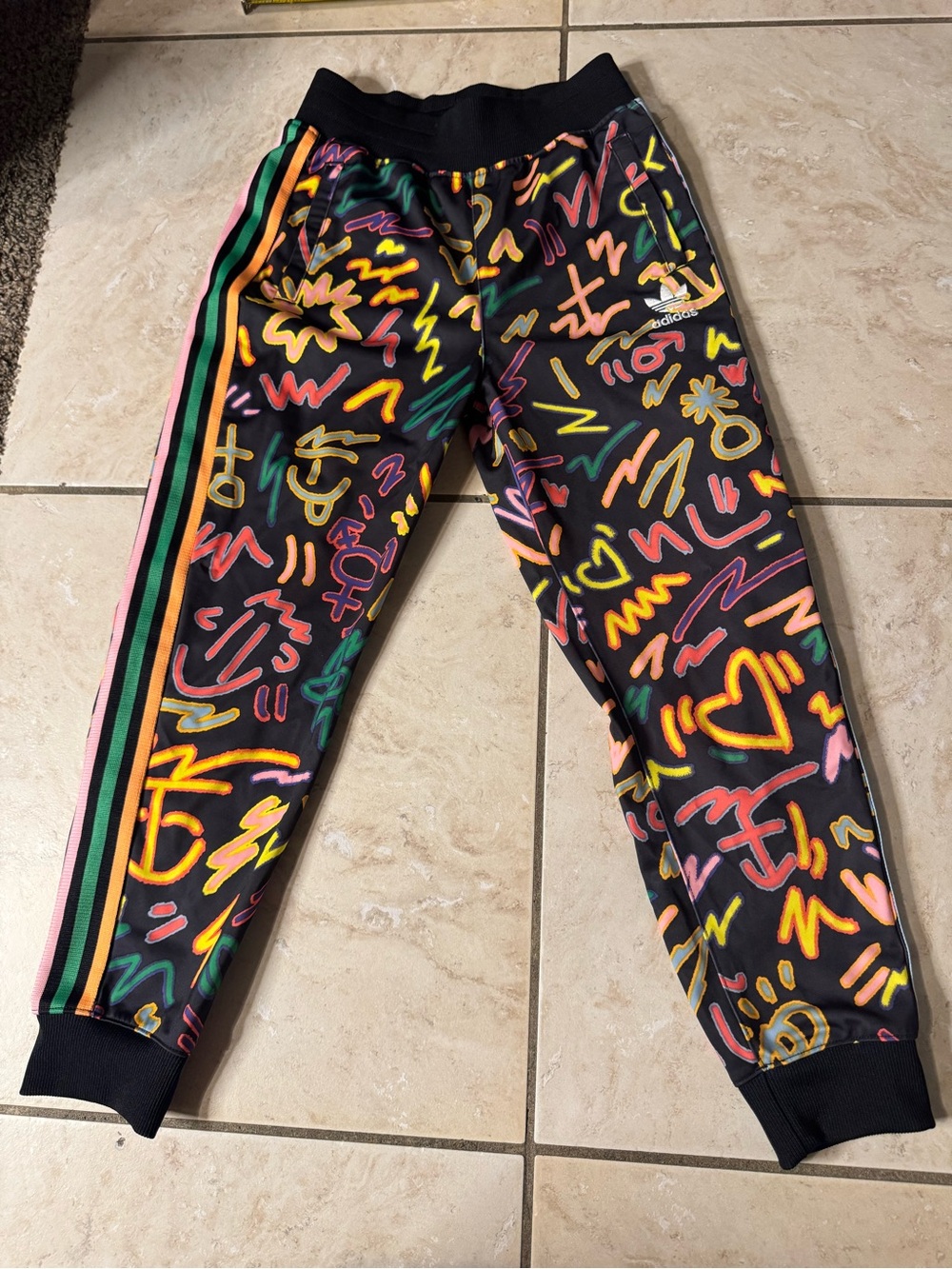 adidas Black Joggers with Neon Scribble Print